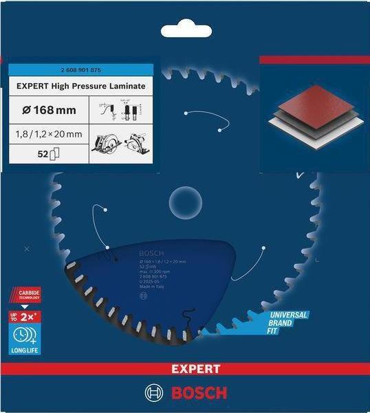 Image du produit Bosch Professional Zubehör Lame de scie circulaire Expert for High Pressure Laminate 168 x 20 x 1,8/1,2 mm, T52