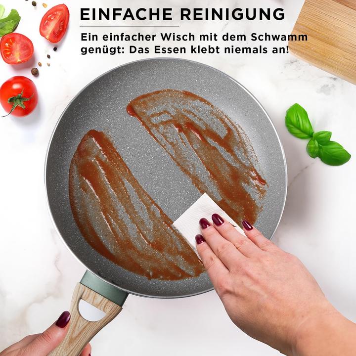 Immagine prodotto Kasanova Set pentole antiaderenti con spatola e manici effetto legno, 12 pezzi (Padella per friggere, Pentola)