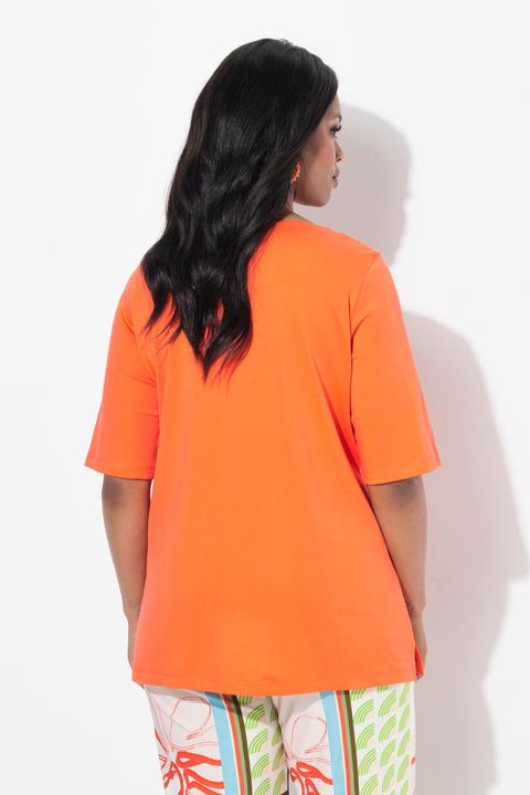 Immagine prodotto Ulla Popken T-shirt dal taglio svasato in cotone Pima con scollo a girocollo e maniche a 3/4 (50, 52)