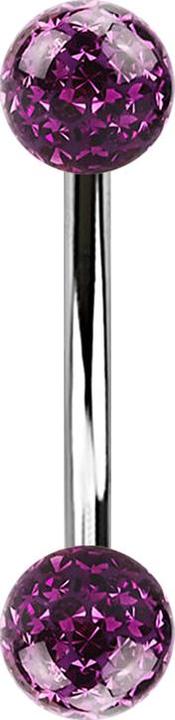Actual product image Star Piercing Banana silver with two crystal balls violet epoxy protective layer (without brass, Surgical steel 316L)
