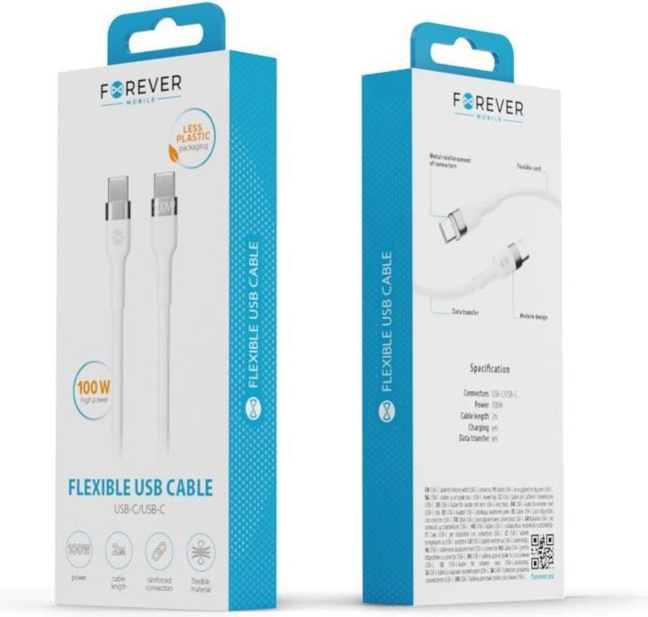 Image du produit Forever Câble flexible USB-C - USB-C 2,0 m 100W blanc (2 m, USB 2.0, 100 W)