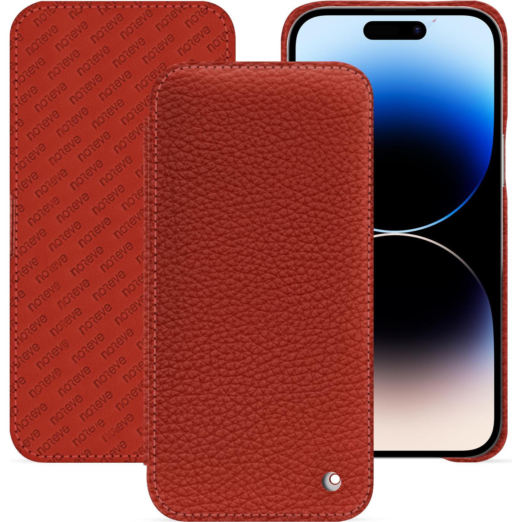 Noreve Lederschutzhülle horizontal (Apple iPhone 15 Pro Max), Smartphone Hülle, Orange