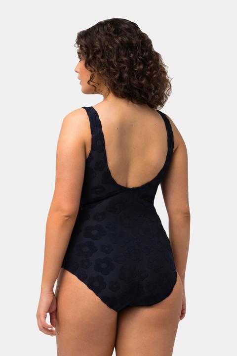 Produktbild Ulla Popken Badeanzug, Blumen-Struktur, Zipper, ohne Softcups (42)