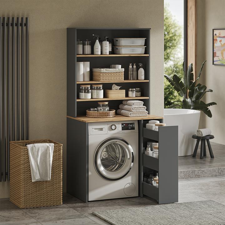 Produktbild Vicco Waschmaschinenschrank Viktor, Anthrazit/Goldkraft Eiche, 93.6 x 88.2 cm 2 Teile mit Rollregal