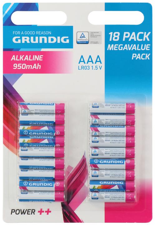 Grundig Alkalibatterie AAA/R03 1,5V 18 Stück (18 Stk., AAA, 950 mAh)