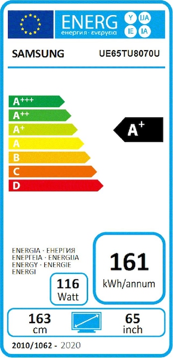 Etichetta energetica Samsung UE65TU8070 (65", LCD, 4K, 2020)