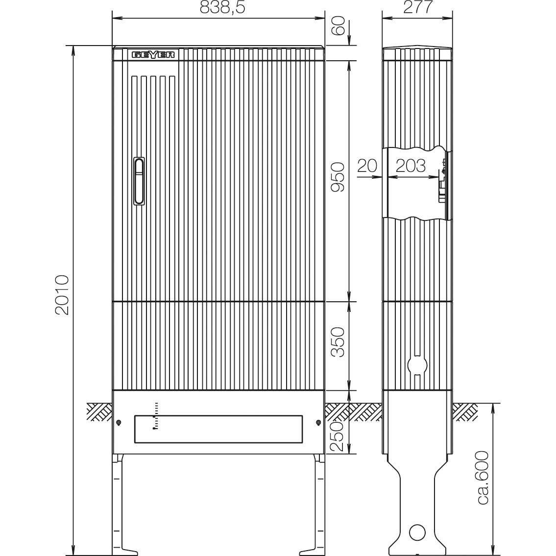 ABN, Verteilerschrank Zubehör, SL207P AnschlusssÃ¤ule FB3, BH7 mit Montageplatte, 1Zyl.e