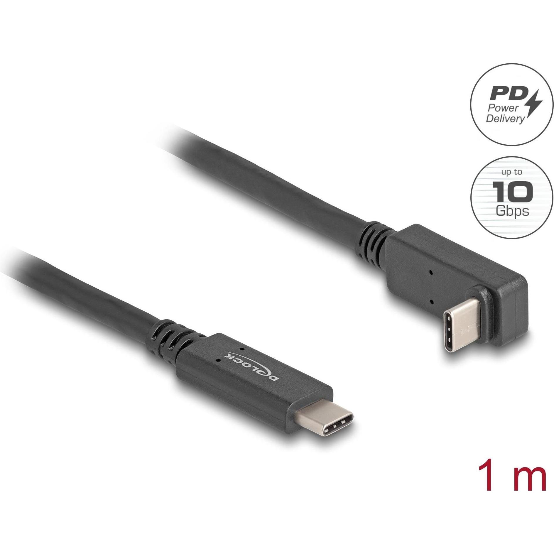 Thumbnail - Delock USB 10 Gbps Kabel USB Type-C™ Stecker zu Type-C™ Stecker gewinkelt oben / unten 1 m 4K PD 60 W mit E (1 m, USB 3....
