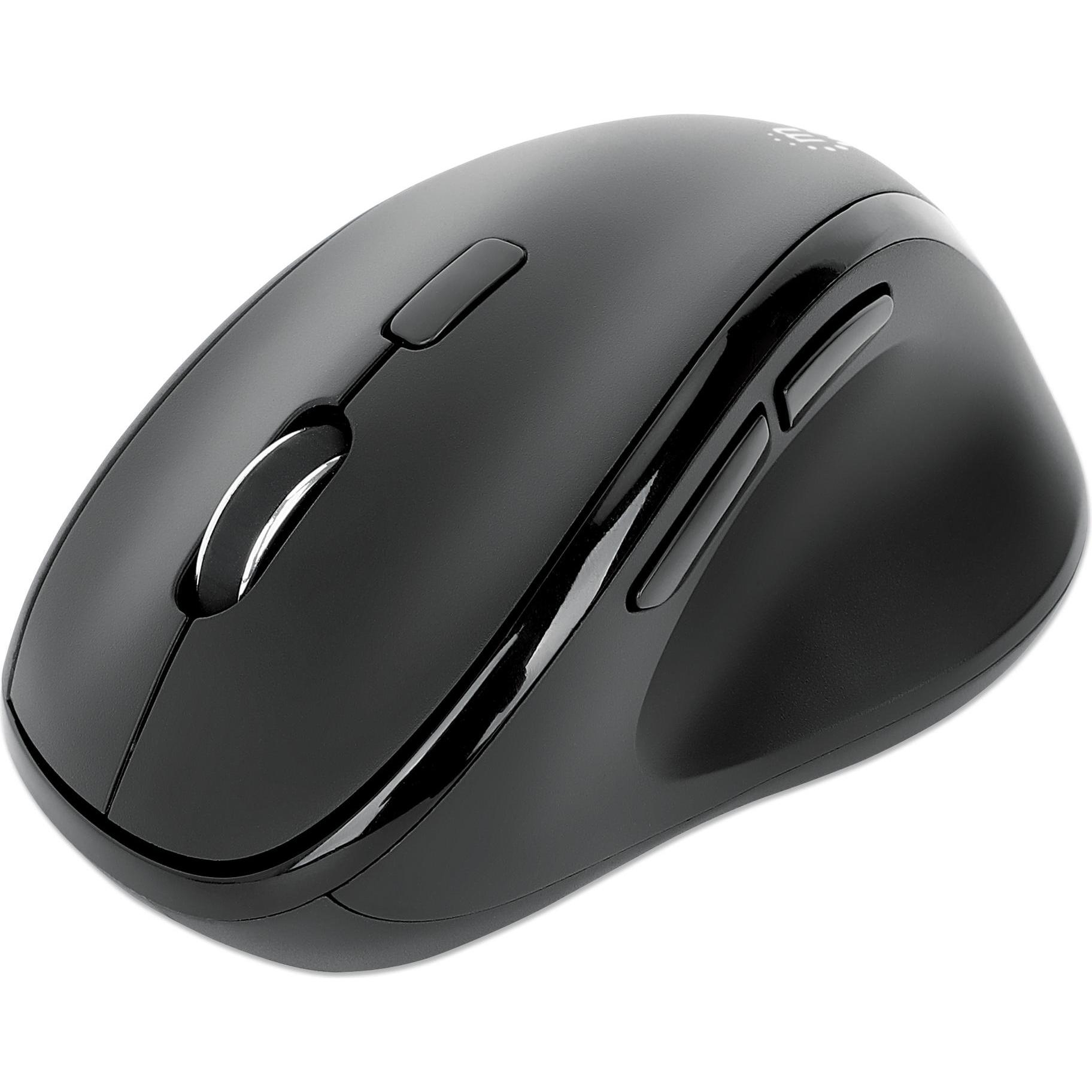 Manhattan Ergonomische Wireless Maus mit 2-in-1 USB-Empfänger (Kabellos), Maus, Schwarz