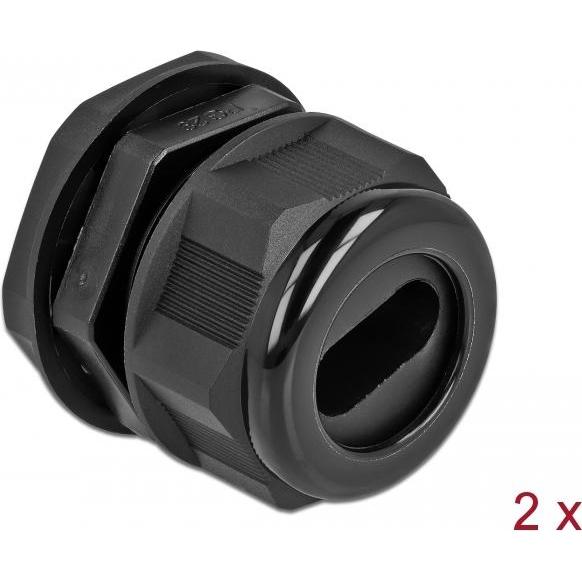 Delock, Kabelverbindung, Kabelverschraubung PG29 für Flachkabel schwarz 2 Stück