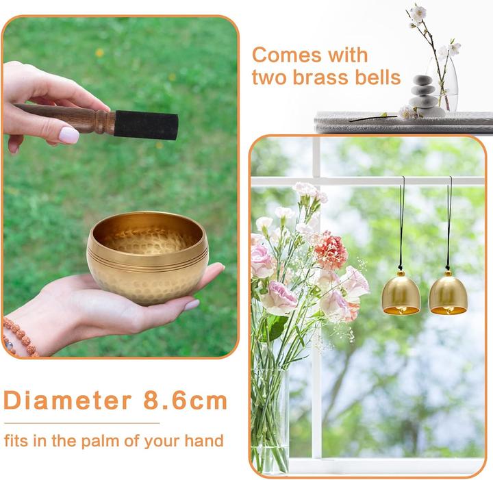 Actual product image Umilki Tibetisches Klangschalen-Set mit Messingglocken (Singing bowl)