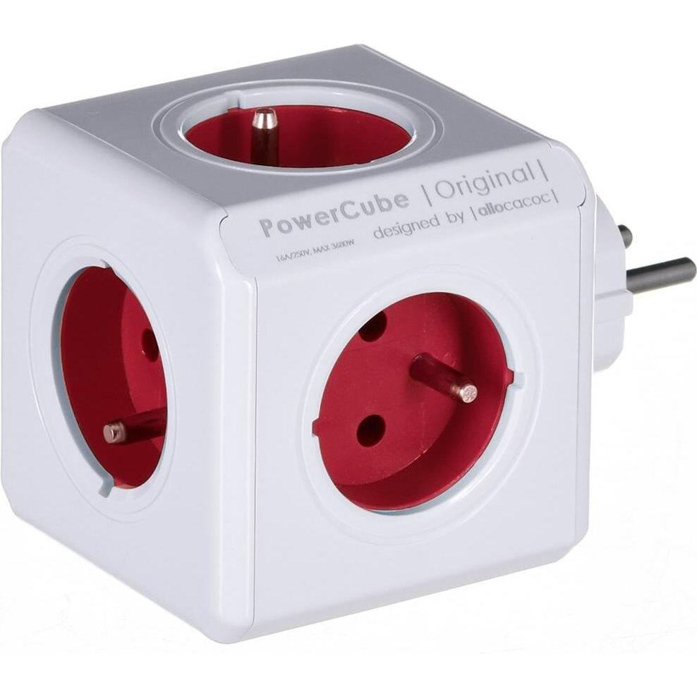 Allocacoc, Steckdosenleiste, PowerCube Original Type E Innenraum Rot Verlängerungskabel (PowerCube RED 2100RD) (5 x, CEE...