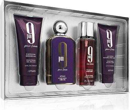 Produktbild Afnan 9pm Pour Femme - Eau De Parfum 100 Ml, Duschgel 100 Ml, Körperschleier 150 Ml, Körpermilch 100 Ml (Parfum set)