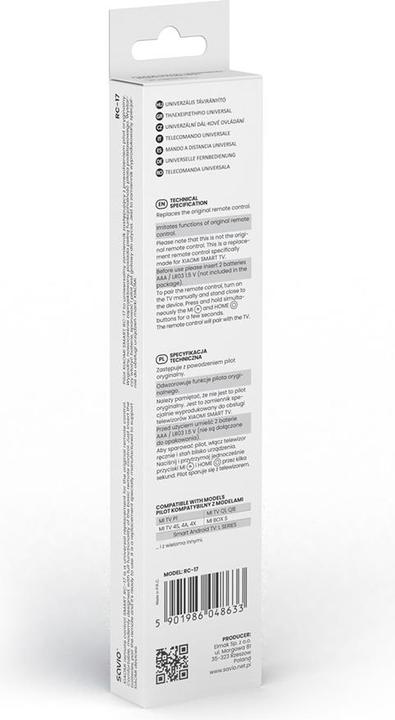 Nutritional values and ingredients Savio Savpilotrc17 Xiaomi (Universal remote control, Bluetooth)