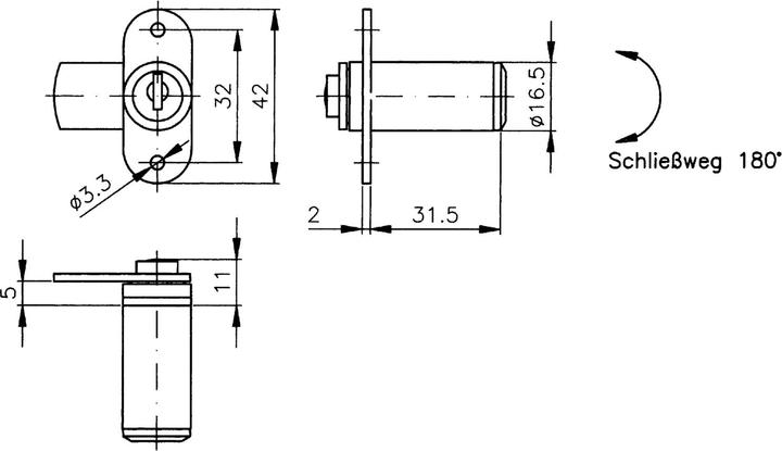 Produktbild Hekna Zylinder-Hebelschloss 6070 Typ 542 rechts, Schliesshebel glatt, L 40 mm
