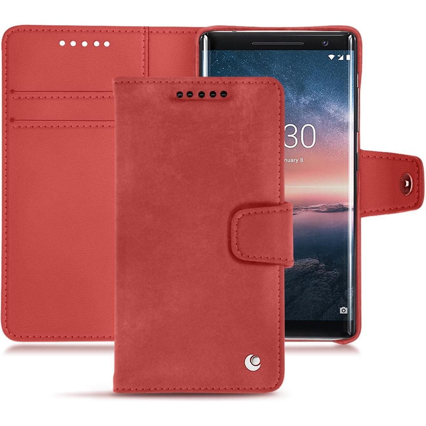 Noreve Lederschutzhülle Wallet (Nokia 8 Sirocco), Smartphone Hülle, Rot