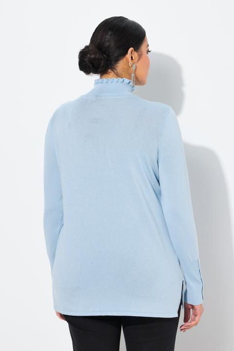 Actual product image Ulla Popken Pullover, gekräuselter Stehkragen, Langarm mit Knöpfen (46, 48)