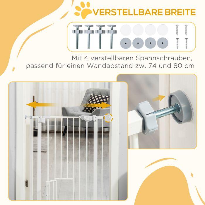 Produktbild Swisshandel24 Türgitter mit Katzenklappe, Montage ohne Bohren, variable Breite 74-80 cm, einhändiges Öffnen, Metal (74 cm)