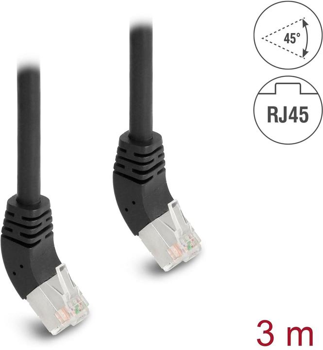 Actual product image Delock Patch cord 45° top angled Cat 6A, S/FTP, 3 m, Black (S/FTP, CAT6a, 3 m)