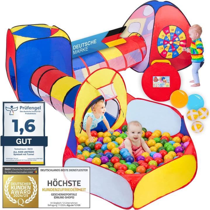 Immagine prodotto All Kids United Spielzelt mit Tunnel & Bällebad