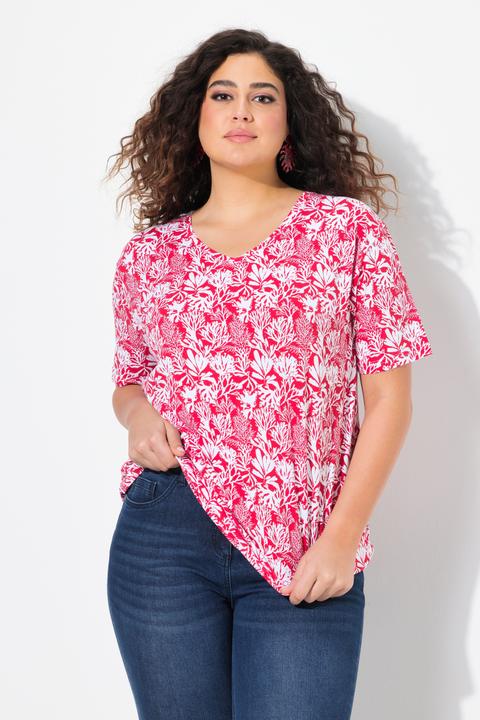 Produktbild Ulla Popken T-Shirt, floraler Druck, A-Linie, V-Ausschnitt, Halbarm (46, 48)
