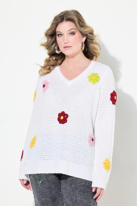 Immagine prodotto Miamoda Pullover, Classic Fit, 3D Blüten, Seitenschlitze (46, 48)