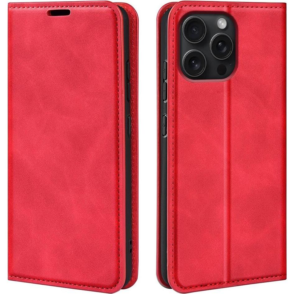Cover-Discount iPhone 16 Pro - Stand Flip Case Hülle (Apple iPhone 16 Pro), Smartphone Hülle, Rot