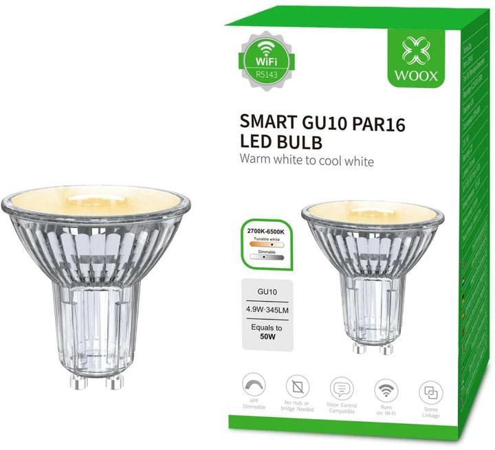 Actual product image Woox Bulb WiFi Smart Spot GU10, 4.9W, 2700K-6500K (GU10, 4.90 W, 345 lm, 1 x, G)