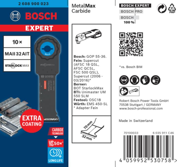 Produktbild Bosch Professional Zubehör EXPERT MetalMax MAII 32 AIT Blatt für Multifunktionswerkzeuge, 70 x 32 mm, 10 Stück