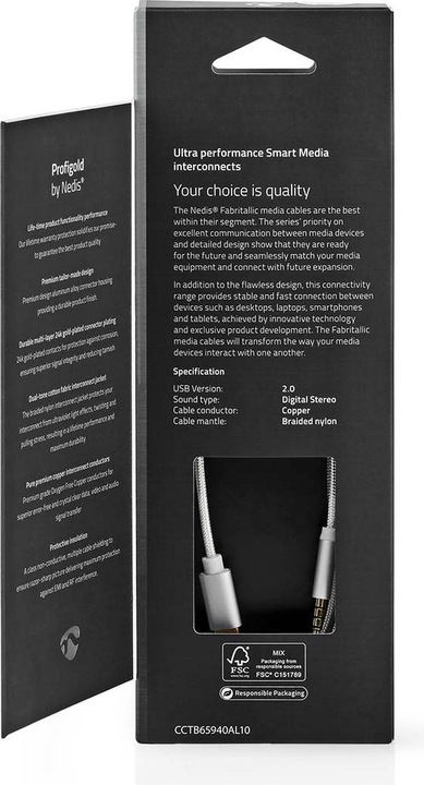 Immagine prodotto Nedis Adattatore USB USB 2.0 Spina USB-C Spina da 3,5 mm 1,00 m rotondo Placcato in oro Treccia/Nylon (1 m, USB 2.0)