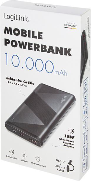 Actual product image LogiLink Mobile auxiliary battery, 10,000 mAh, 2x USB, black Portable auxiliary battery for smartphones & (10000 mAh, 18 W, 37 Wh)