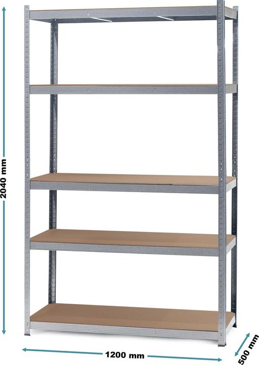 Actual product image Wiltec Heavy-duty galvanised shelving 120x50x204cm Plug-in shelving Workshop shelving Cellar