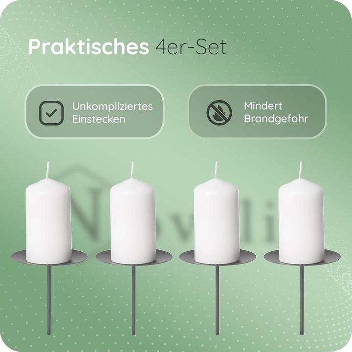 Produktbild Novaliv 4x Kerzenpick | Dorn, 6 cm SCHWARZ | Kerzenhalter für Adventskranz Kerzenpin Weihnachtskranz