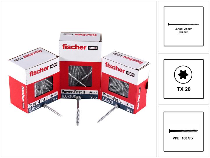 Produktbild Fischer PowerFast II 5,0x70 SK TX TG blvz 100 (100 Schrauben pro Stück)