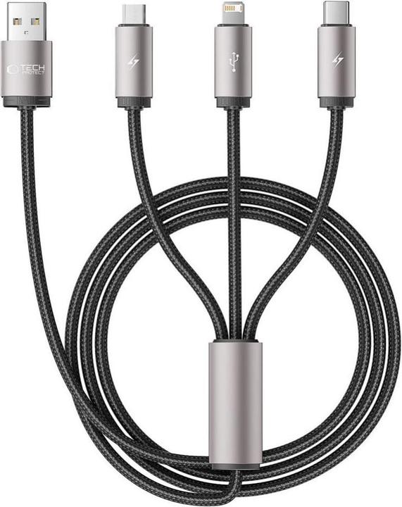 Produktbild Tech-Protect UltraBoost 3in1 USB-A - Lightning / USB-C / micro USB 3.5A cable 1m - gray (1 m)