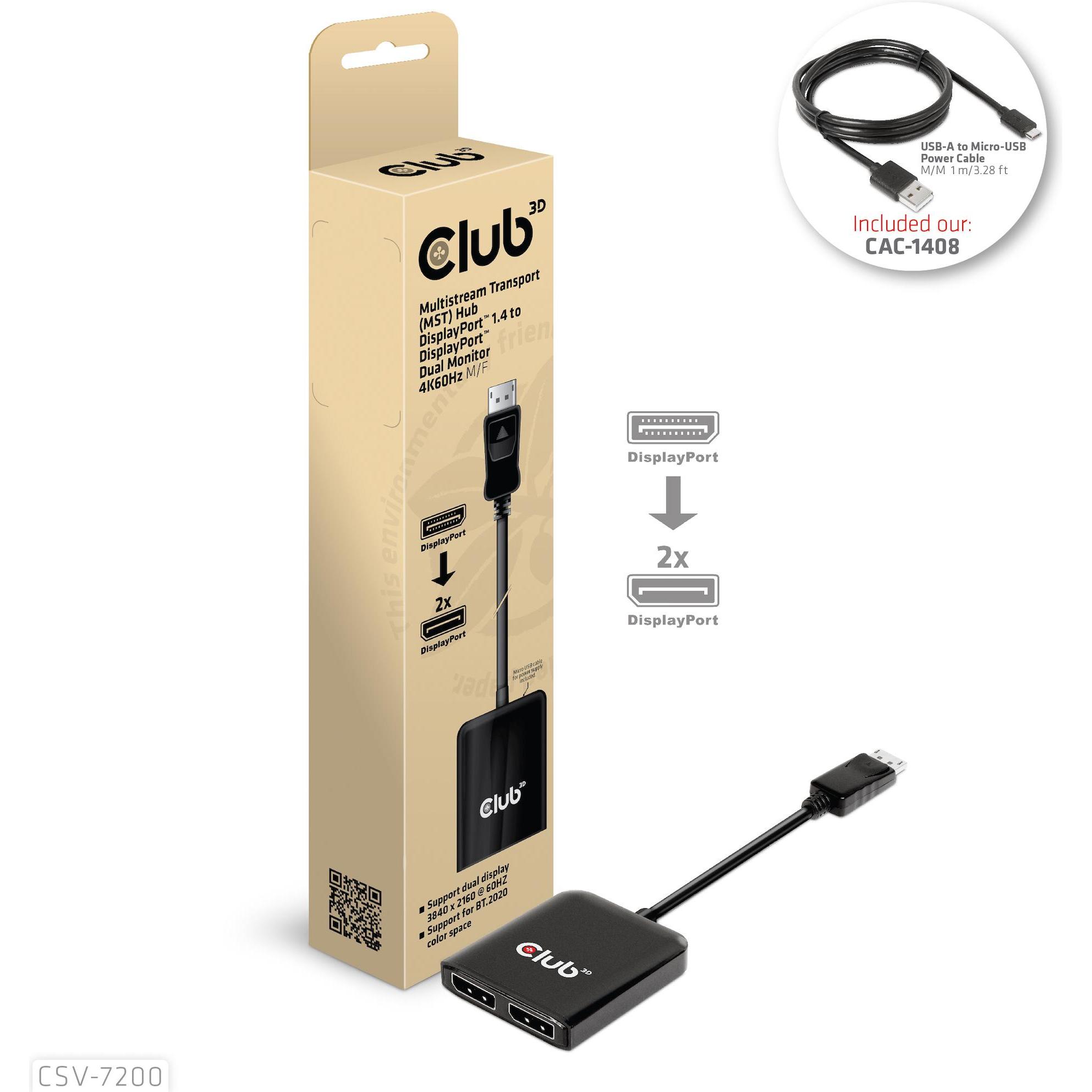 Thumbnail - Club 3D Club3D Multi Streaming Transport Hub 1xDP -> DP/HDMI (HDMI, 2 cm), Data + Video Adapter, Schwarz