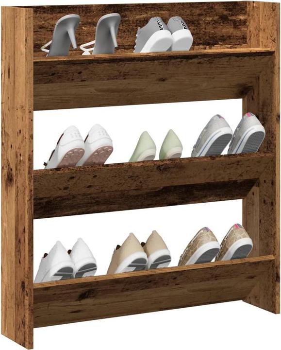 Actual product image vidaXL Schuhregal Wandmontage Altholz-Optik 80x18x90 cm Holzwerkstoff (80 x 18 x 90 cm)