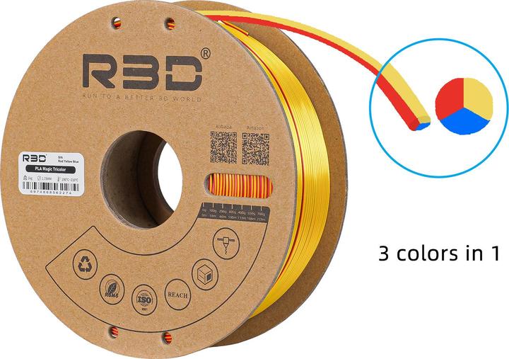 Immagine prodotto R3D eSilk Mystic PLA Rosso Giallo Blu Filamento 1,75mm 1Kg (PLA, 1.75 mm, 1000 g)