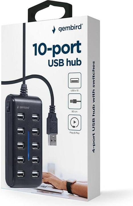 Produktbild Gembird UHB-U2P10P-01 10-Port-USB-2.0-Hub, schwarz (USB-A, 10 Ports)