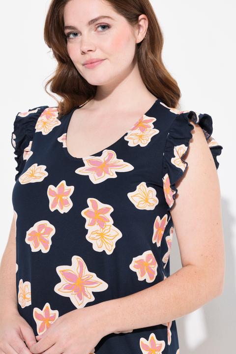 Image du produit Ulla Popken Chemise De Nuit, Motif Floral, Encolure V, Manches Volantées, Coton Bio (42, 44)