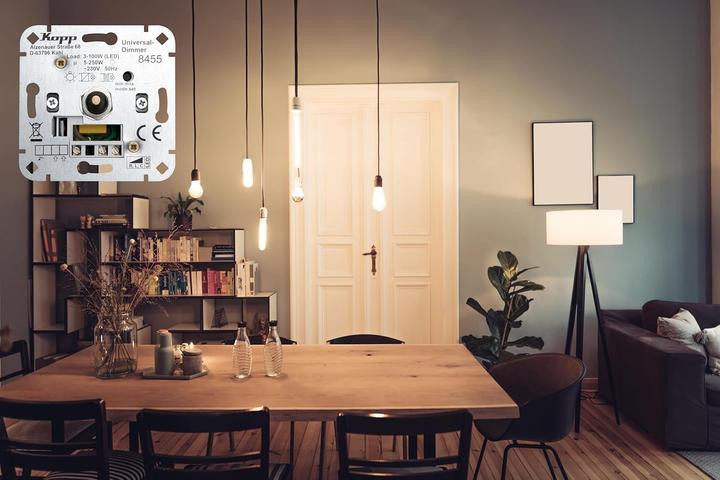 Produktbild Kopp Universal Druckwechsel-Dimmer Sockel mit Nebenstellenanschluss.