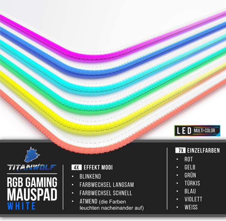 Immagine prodotto Titanwolf Tappetino per mouse da gioco RGB, tappetino per mouse XL 800 x 300 mm migliora la precisione e la (XL)