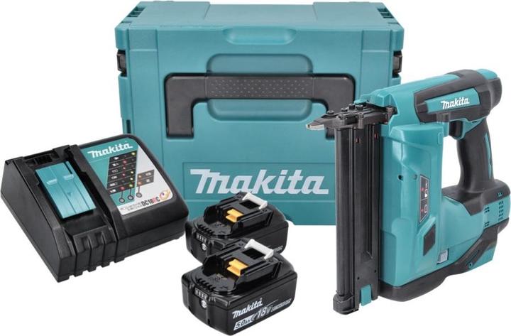 Produktbild Makita DBN 500 RTJ Akku Stauchkopfnagler 15-50 mm 90° 18 V mit 2x 5,0 Ah Akku und Ladegerät im MakPa