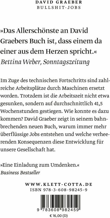 Actual product image Bullshit Jobs (German, David Graeber, 2020)