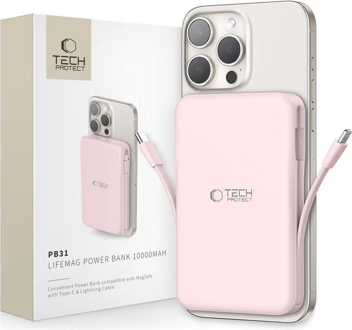 Actual product image Tech-Protect Powerbank PB31 LifeMag MagSafe 10000 mAh - rosa (10000 mAh, 15 W)