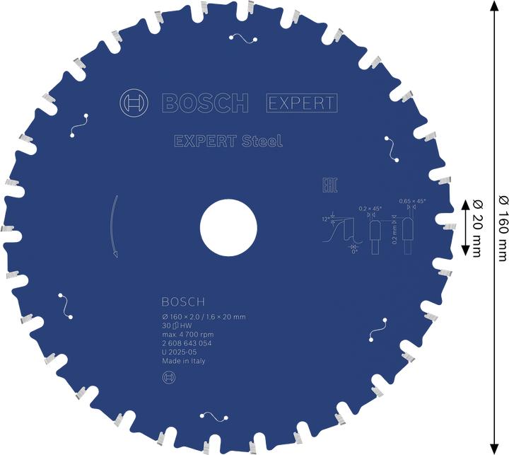 Actual product image Bosch Professional Zubehör Circular saw blade Expert for Steel, 160 x 20 x 2.0 mm, 30