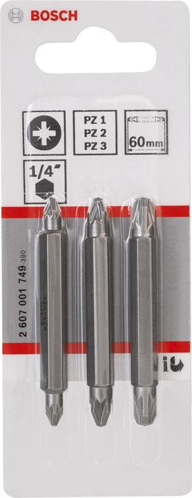 Produktbild Bosch Professional Zubehör Doppelklingenbit-Set, 3-teilig, PZ1, PZ1, PZ2, PZ2, PZ3, PZ3, 60 mm (Kreuz Pozidriv PZ)