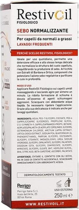 Actual product image Perrigo Restivoil Physiological Sebum-normalizing Oil Shampoo for Sensitive Skin and Normal to Oily Hair 250 (250 ml, Liquid shampoo)