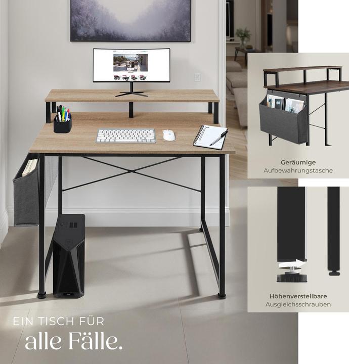 Produktbild tectake Schreibtisch mit Ablage und Stofftasche (120 x 60 x 110 cm)