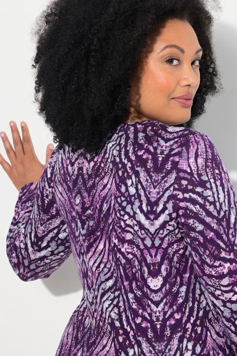 Actual product image Ulla Popken Snake Print Round Neck Swing A-Line Hem Cotton Knit Tunic (58)